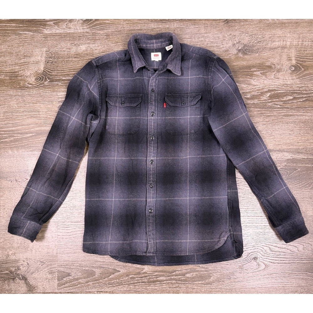Levis Flannel Shirt Mens M Gray Lumberjack Worker Long Sleeve Button Thick